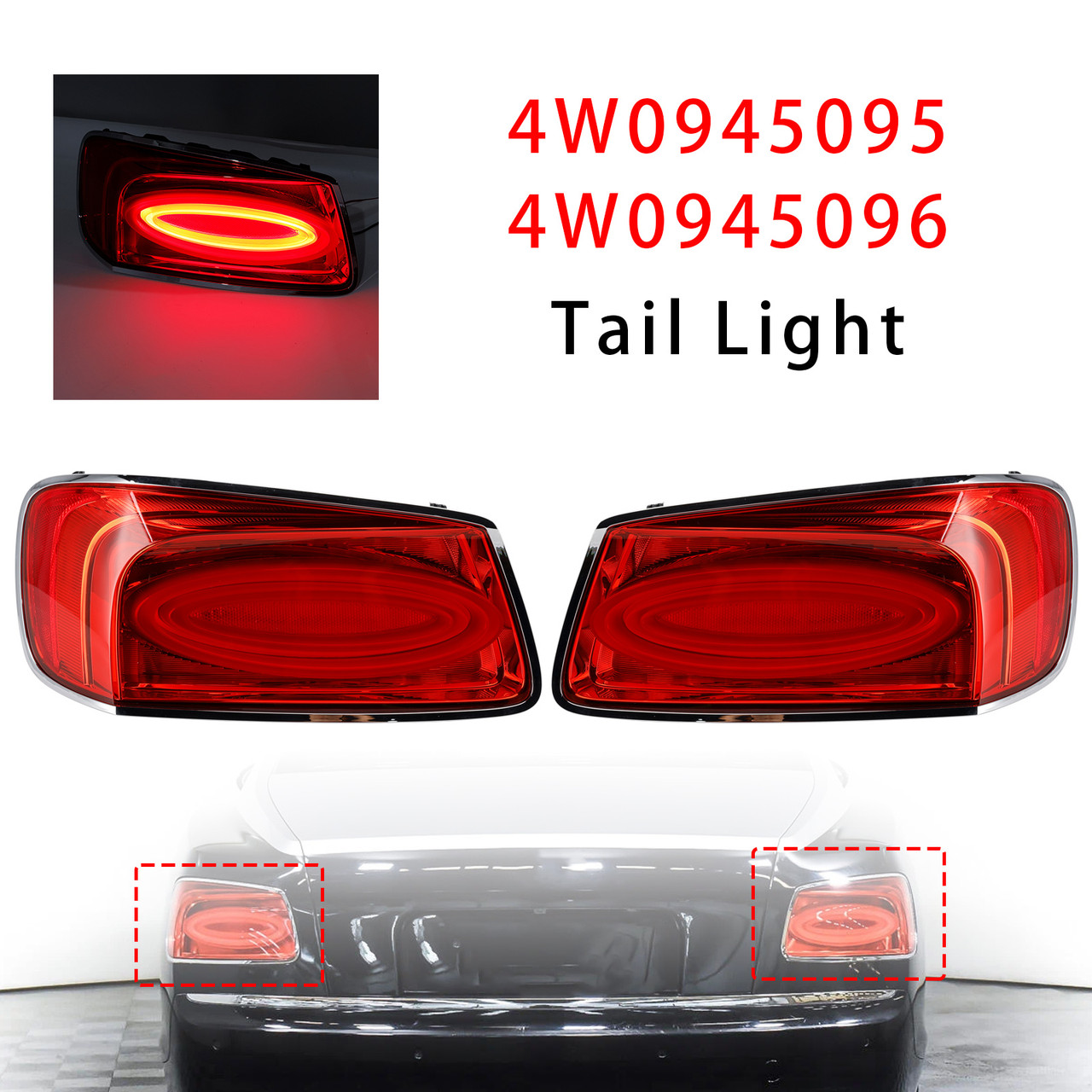 2013-2019 Bentley Flying Spur 4.0L 6.0L Left+Right Tail Light 4W0945095 4W0945096 Generic