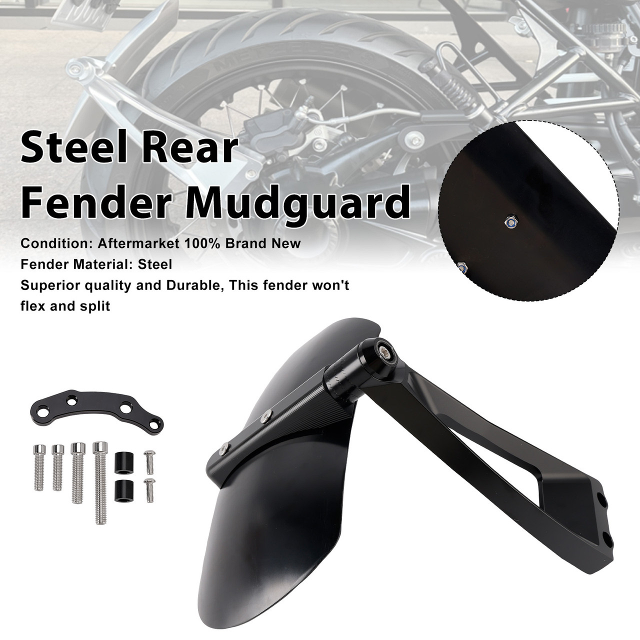 2014-2026 BMW R12 R nineT Steel Rear Fender Mudguard Black Generic
