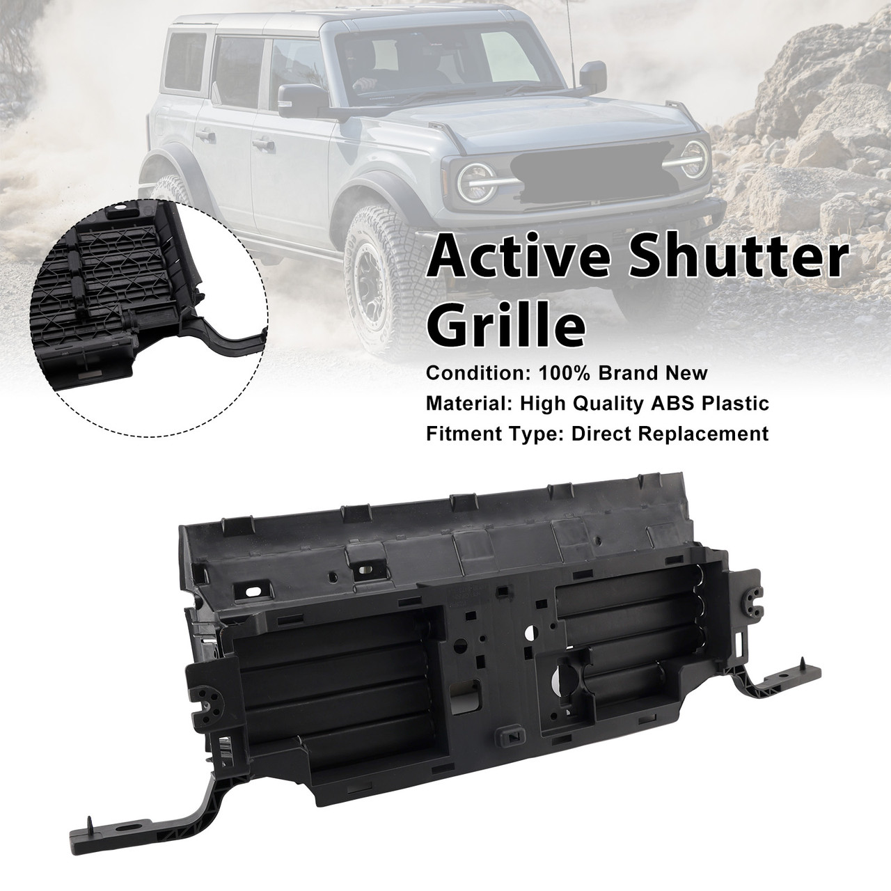 Lower Active Grill Shutter Fit Ford Bronco 2.3L 2.7L 2021-2022 W/O Motor