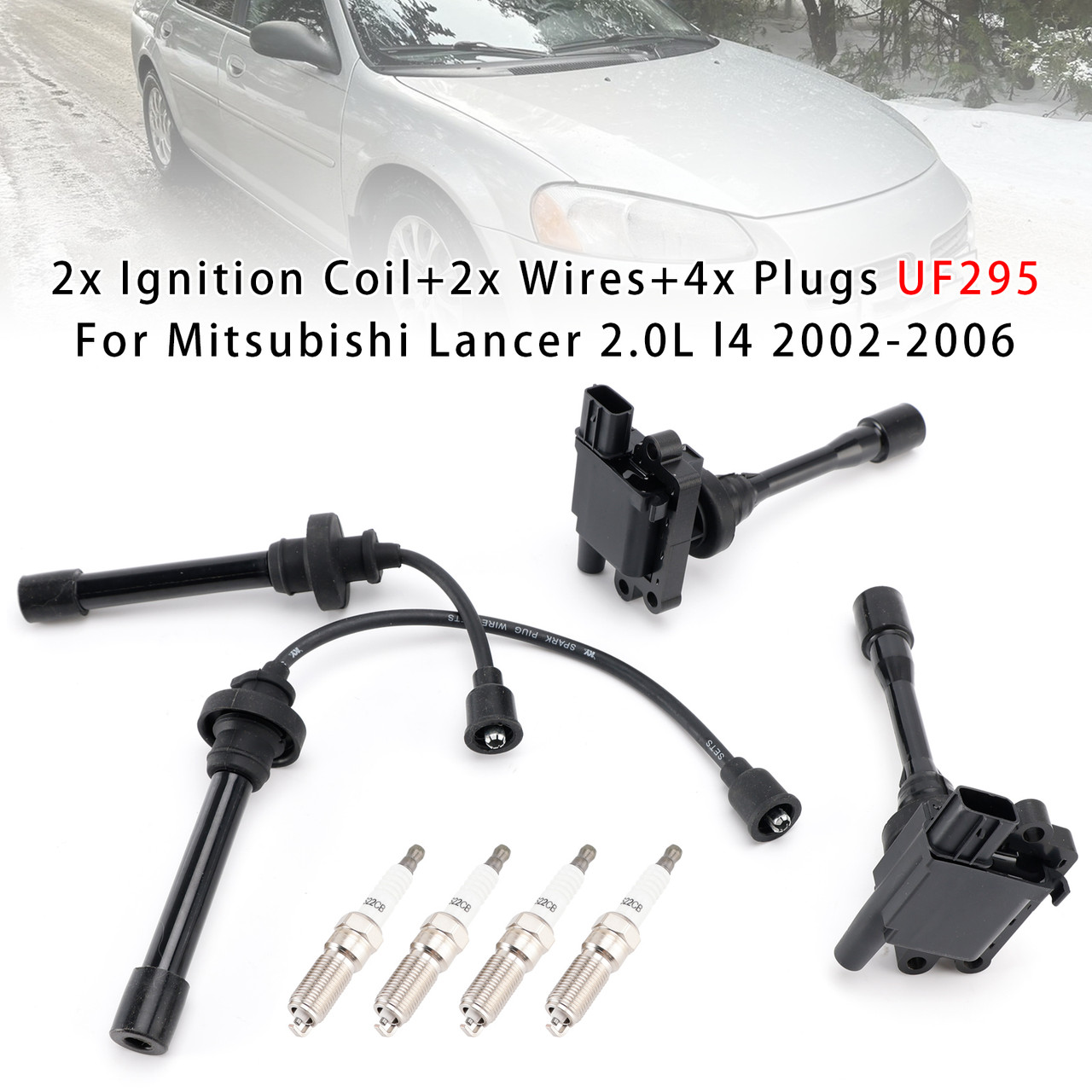 2x Ignition Coil+2x Wires+4x Plugs UF295 For Mitsubishi Lancer 2.0L l4 2002-2006