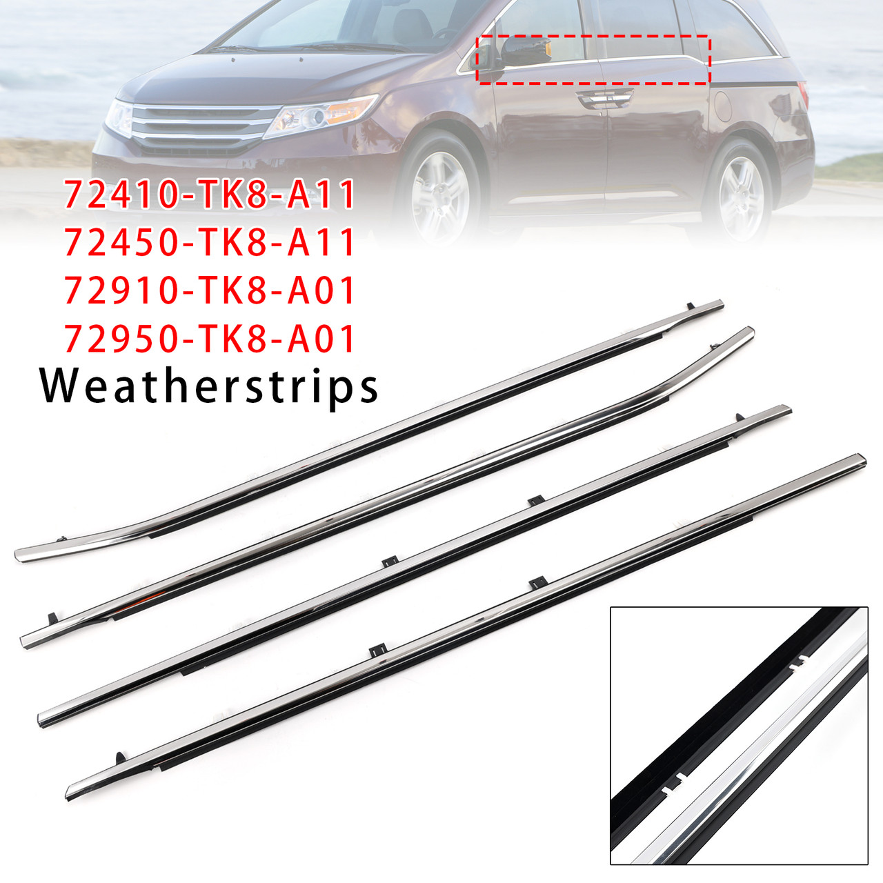 4PCS Weatherstrips Seal 72410-TK8-A11 Door Belt Molding For Honda Odyssey 2011-2017