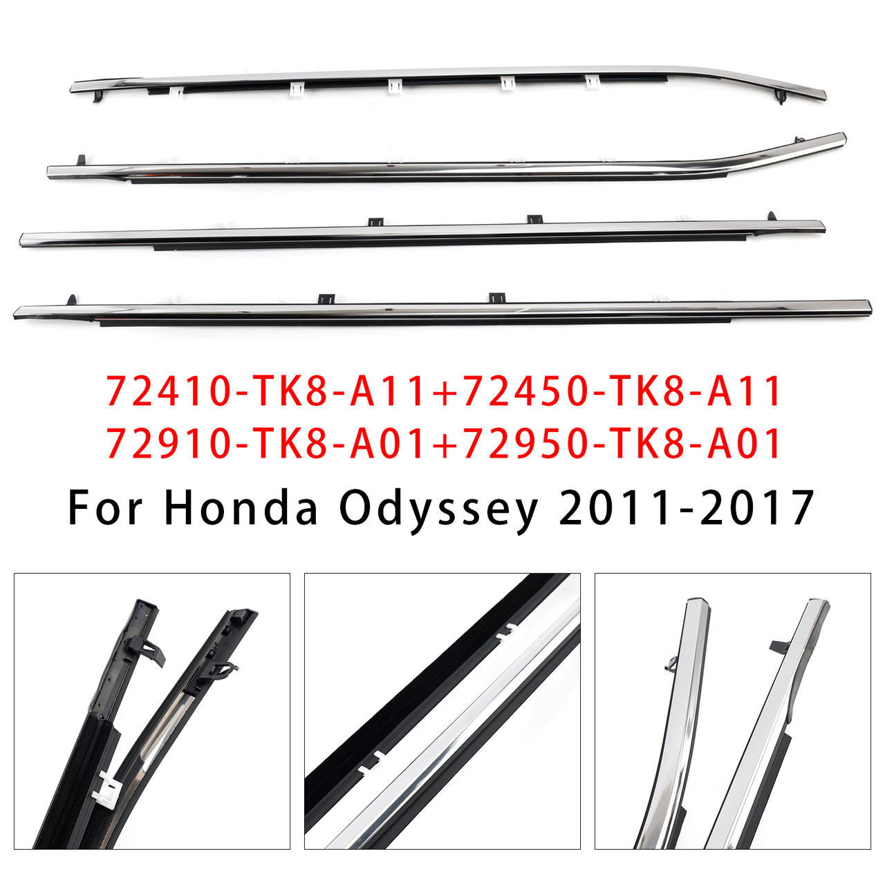 4PCS Weatherstrips Seal 72410-TK8-A11 Door Belt Molding For Honda Odyssey 2011-2017