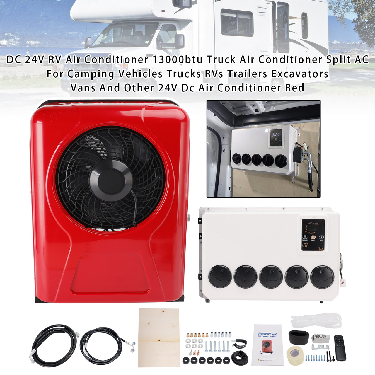 DC 24V RV Air Conditioner 13000btu Truck Split AC For Camping Vehicles Trucks RVs Trailers Red