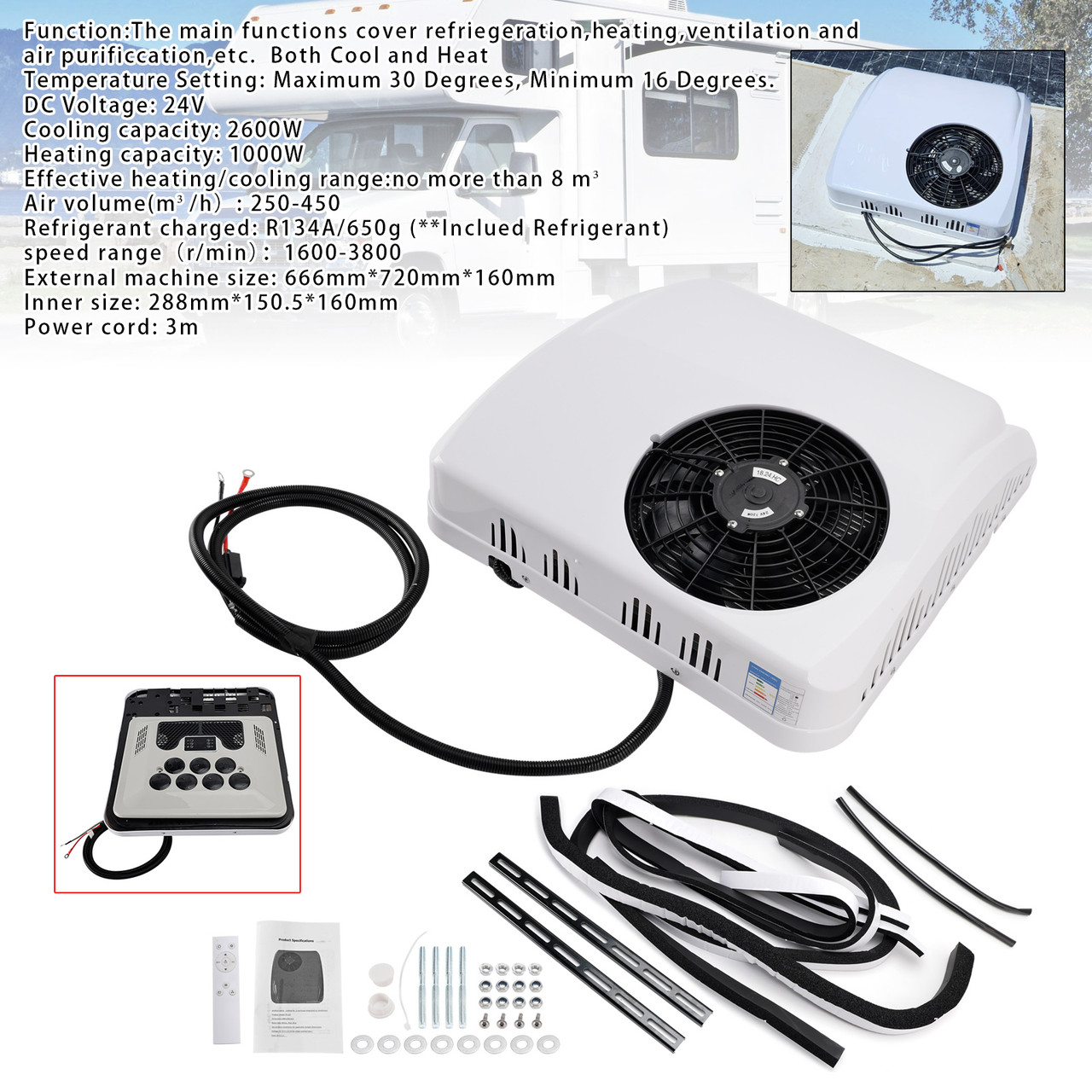 24V 6000 BTU RV Air Conditioner Heat Pump Non-Ducted AC Unit Heater/Cooling For Campers Trailers RV