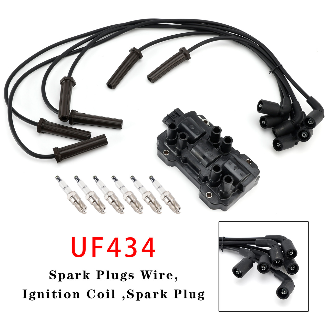 1x Ignition Coil + 6x Spark Plugs +6x  Wire Pack UF434 For Chevrolet GMC Pontiac Saturn