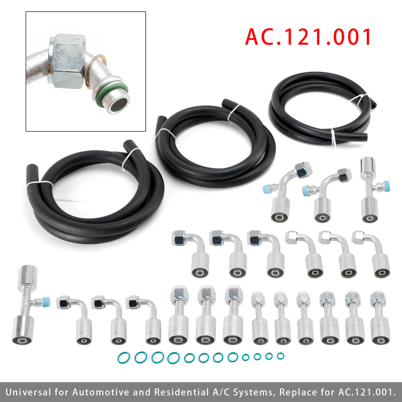AC.121.001 Universal #6#8#10 A/C Hose & Fitting Kit 6.5ft For Custom Air Conditioning Lines