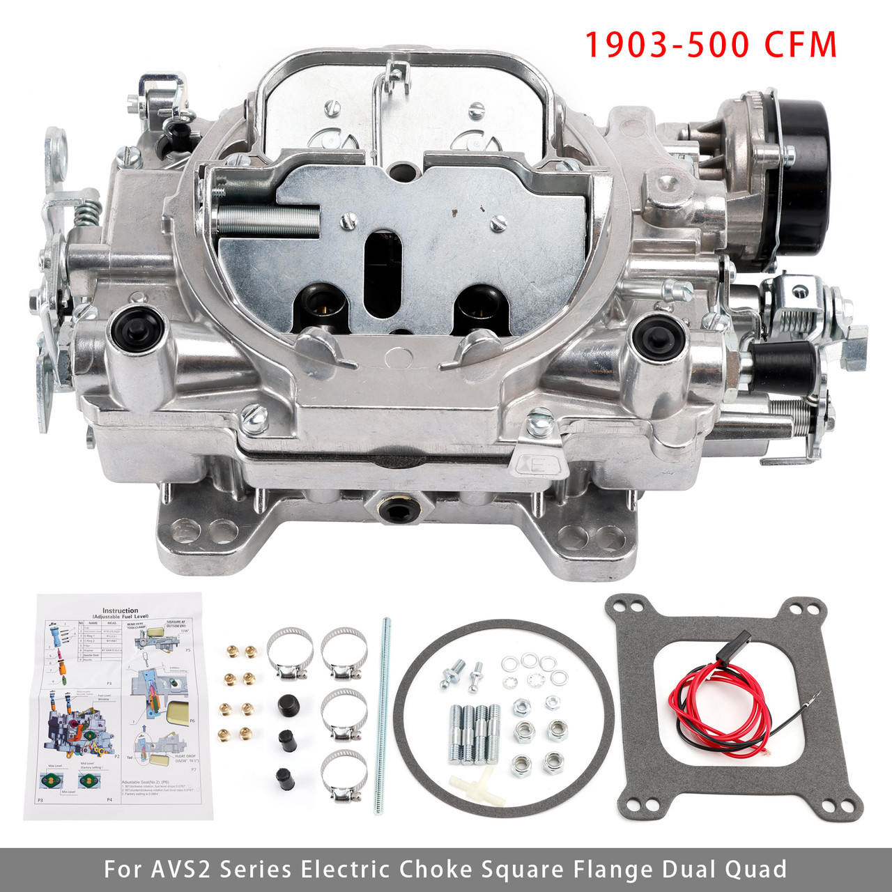 1903 Carburetor 500 CFM 4 Barrel For Avs2 Series Electric Choke Square Flange Dual Quad