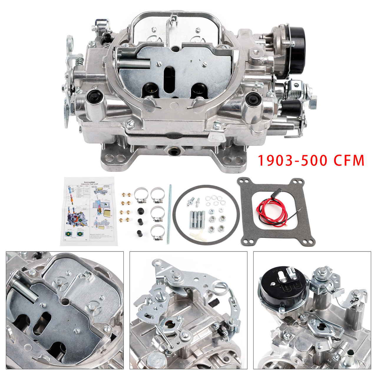 1903 Carburetor 500 CFM 4 Barrel For Avs2 Series Electric Choke Square Flange Dual Quad