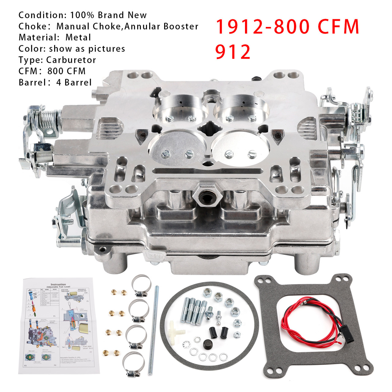 Carburetor Square Flange 4 Barrels 1912-800 For 1912 Thunder Series AVS2 800 CFM