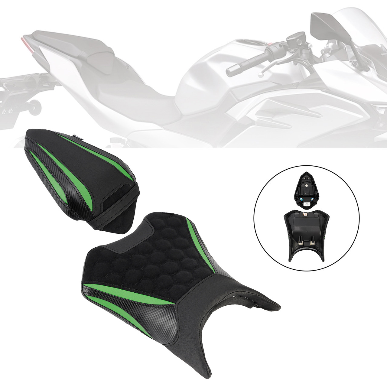 2024-2025 Kawasaki Ninja Z500 Front & Rear Seat Driver Cushion BLK Generic
