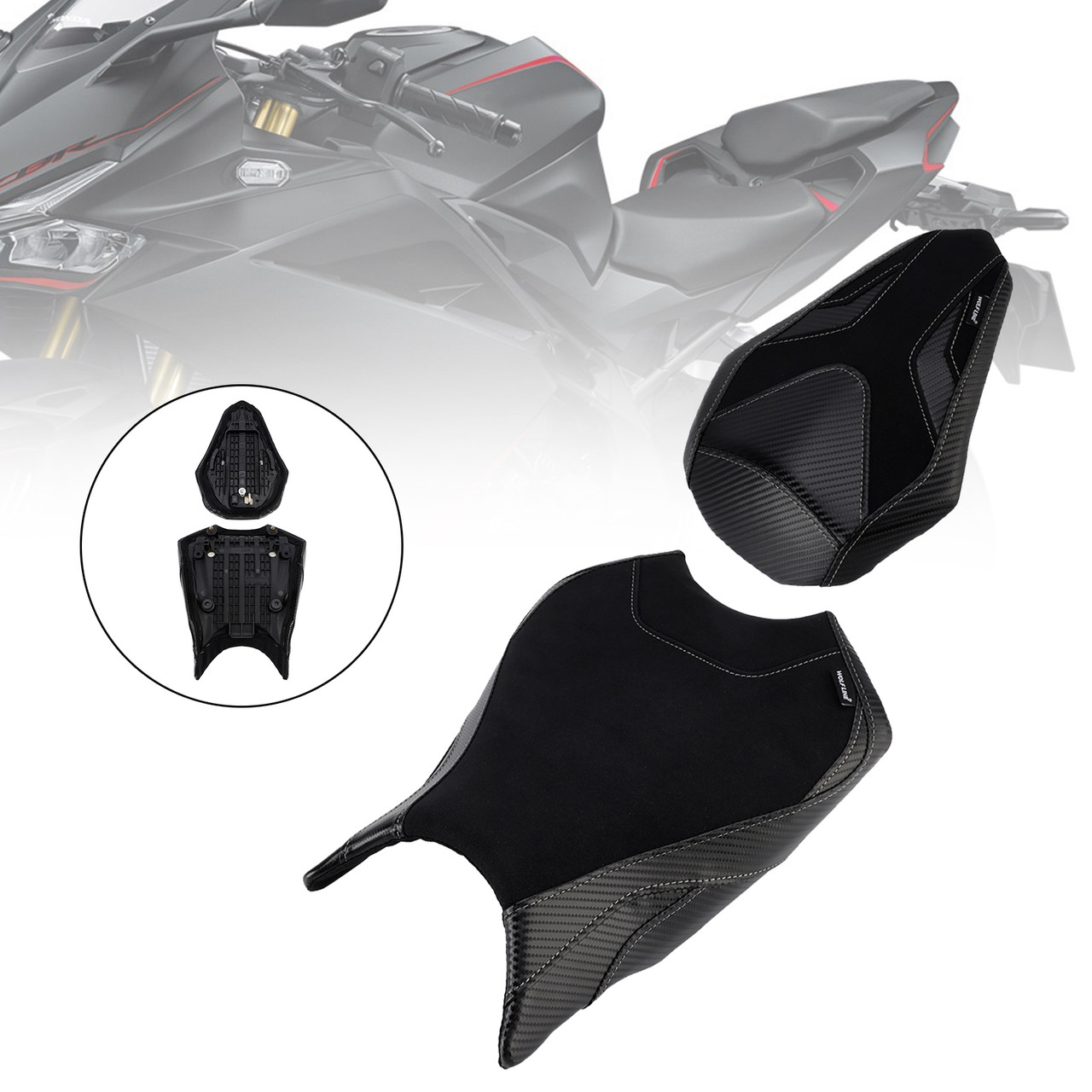 2017-2024 Honda Cbr250Rr Front&Rear Raider Passenger Cushion Kit Black Generic