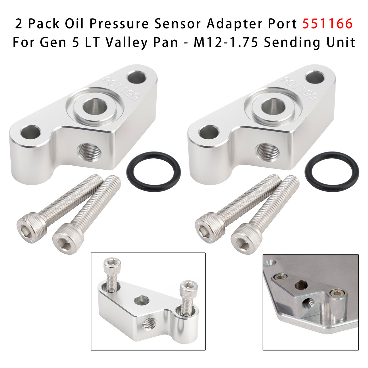 2 Pack Oil Pressure Sensor Adapter Port 551166 For Gen 5 Lt Valley Pan-M12-1.75 Sending Unit
