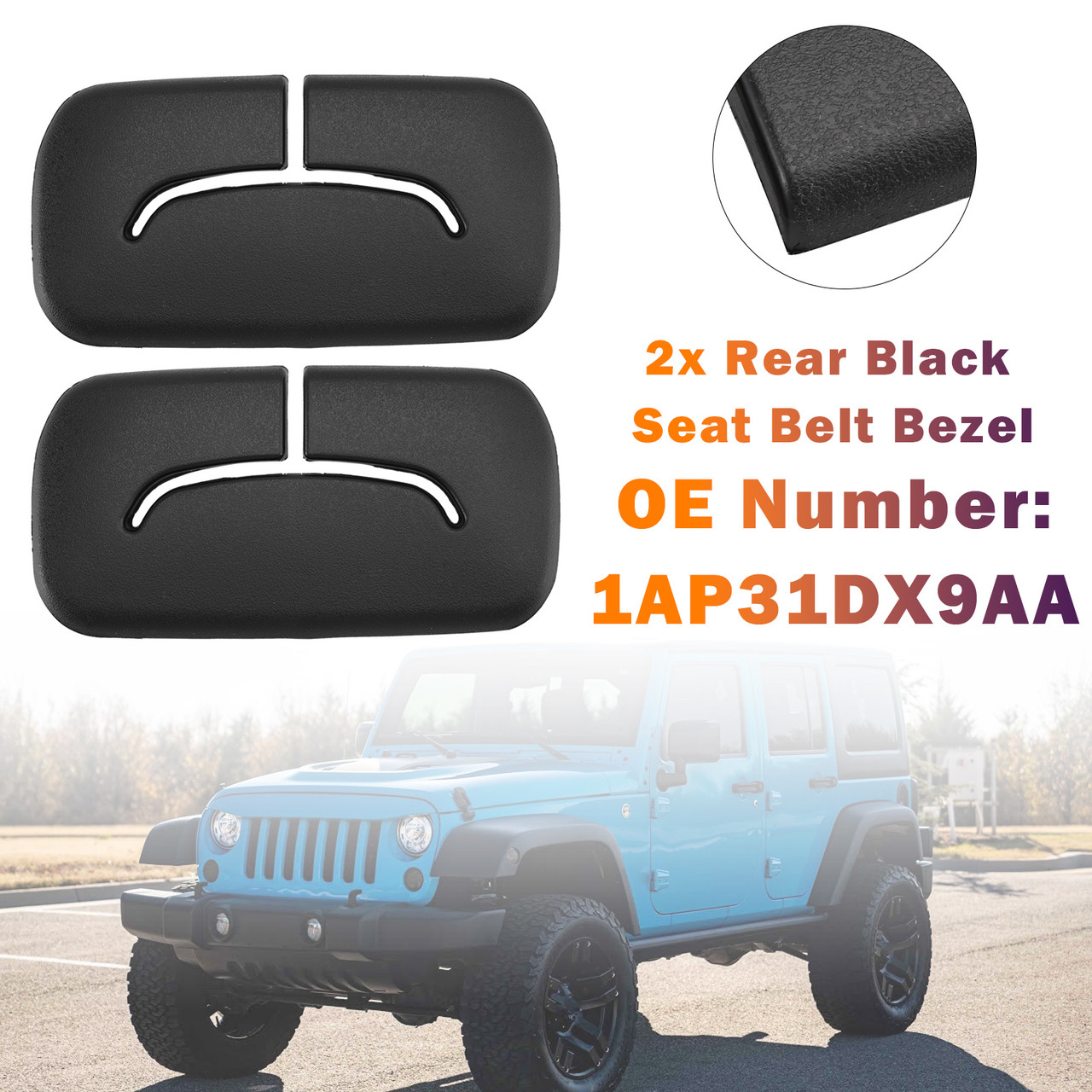 2011-2018 Jeep Wrangler Unlimited 2x Rear Black Seat Belt Bezel 1AP31DX9AA Generic