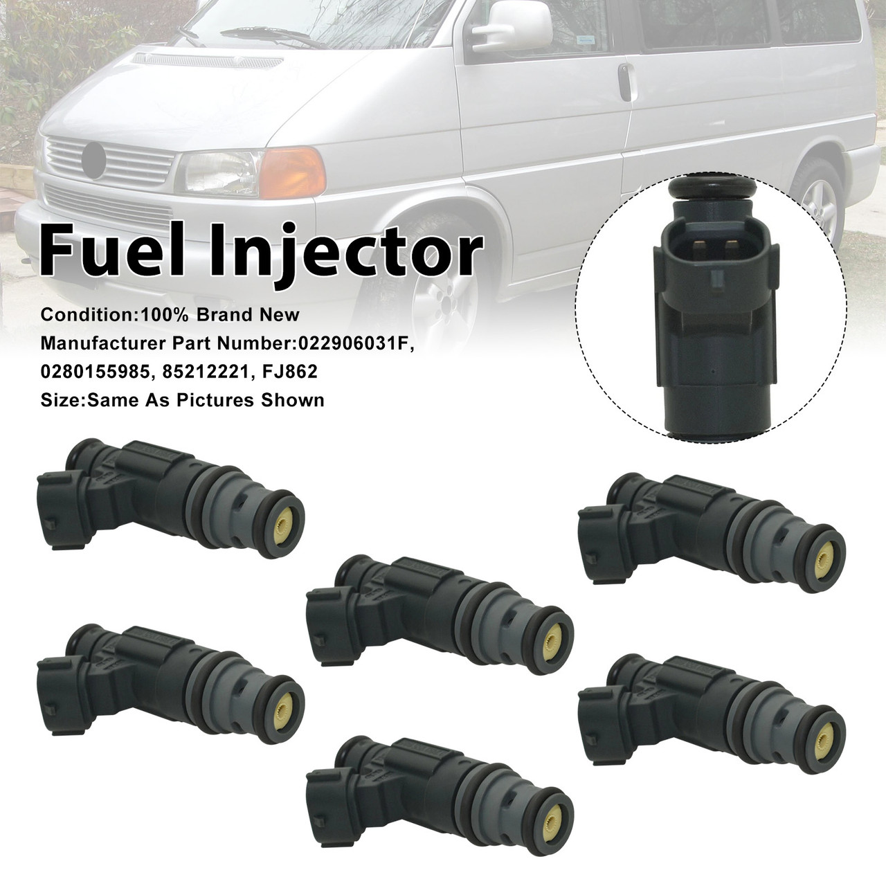 2001-2005 Volkswagen EuroVan Golf Jetta V6 2.8L 6Pcs Fuel Injector 0280155985 Generic