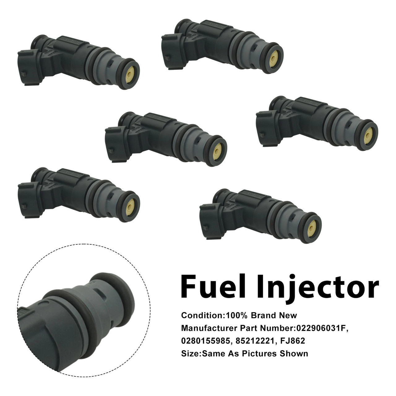 2001-2005 Volkswagen EuroVan Golf Jetta V6 2.8L 6Pcs Fuel Injector 0280155985 Generic