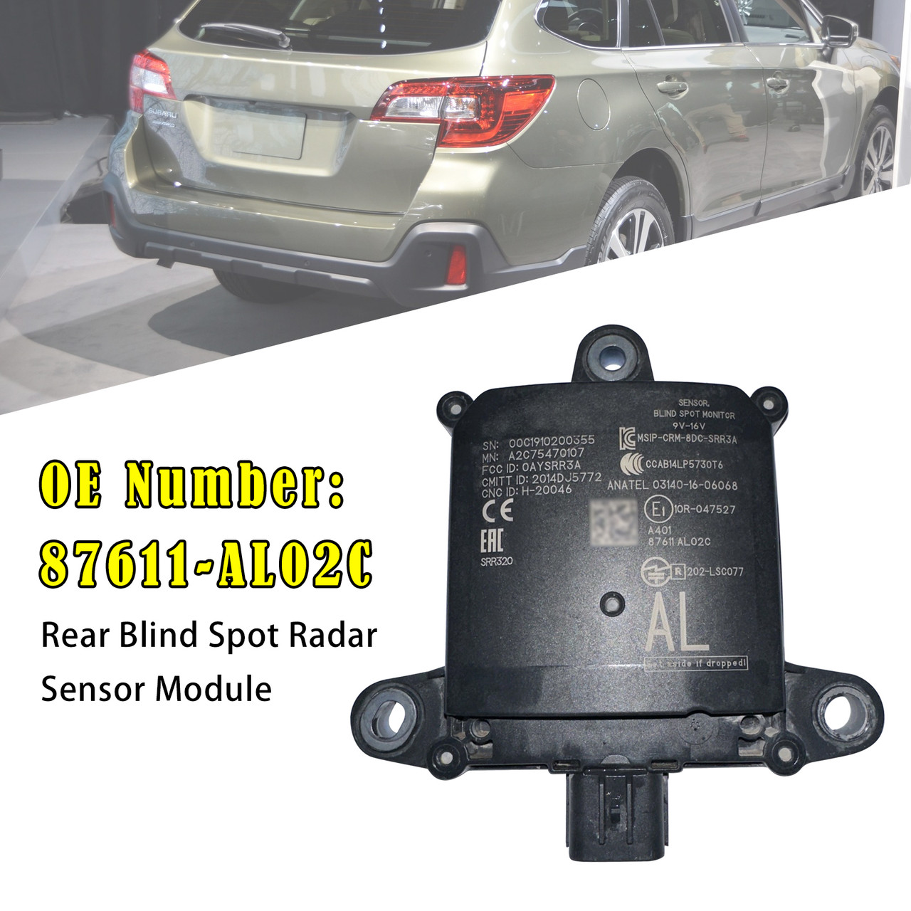 2018-2019 Subaru Outback Rear Blind Spot Radar Sensor Module 87611-AL02C Generic