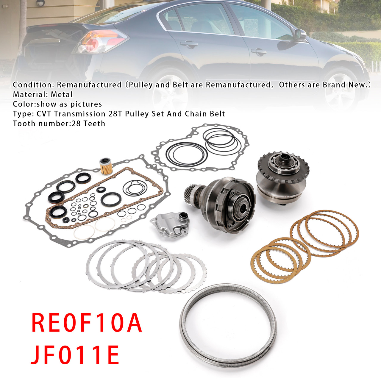 Transmission CVT Pulley 28T W/Belt+Chain ＆ Rebuild Kit RE0F10A JF011E For NISSAN