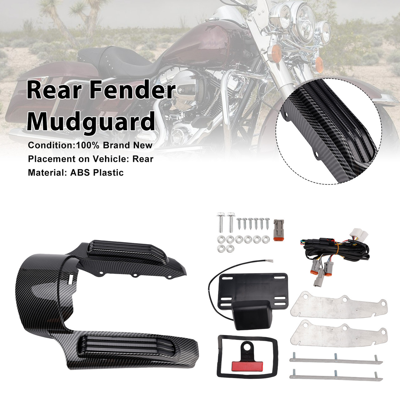 Rear Fender LED Light Black fit for Touring Road King FLHR Street Glide FLHX FLTRX 2014+