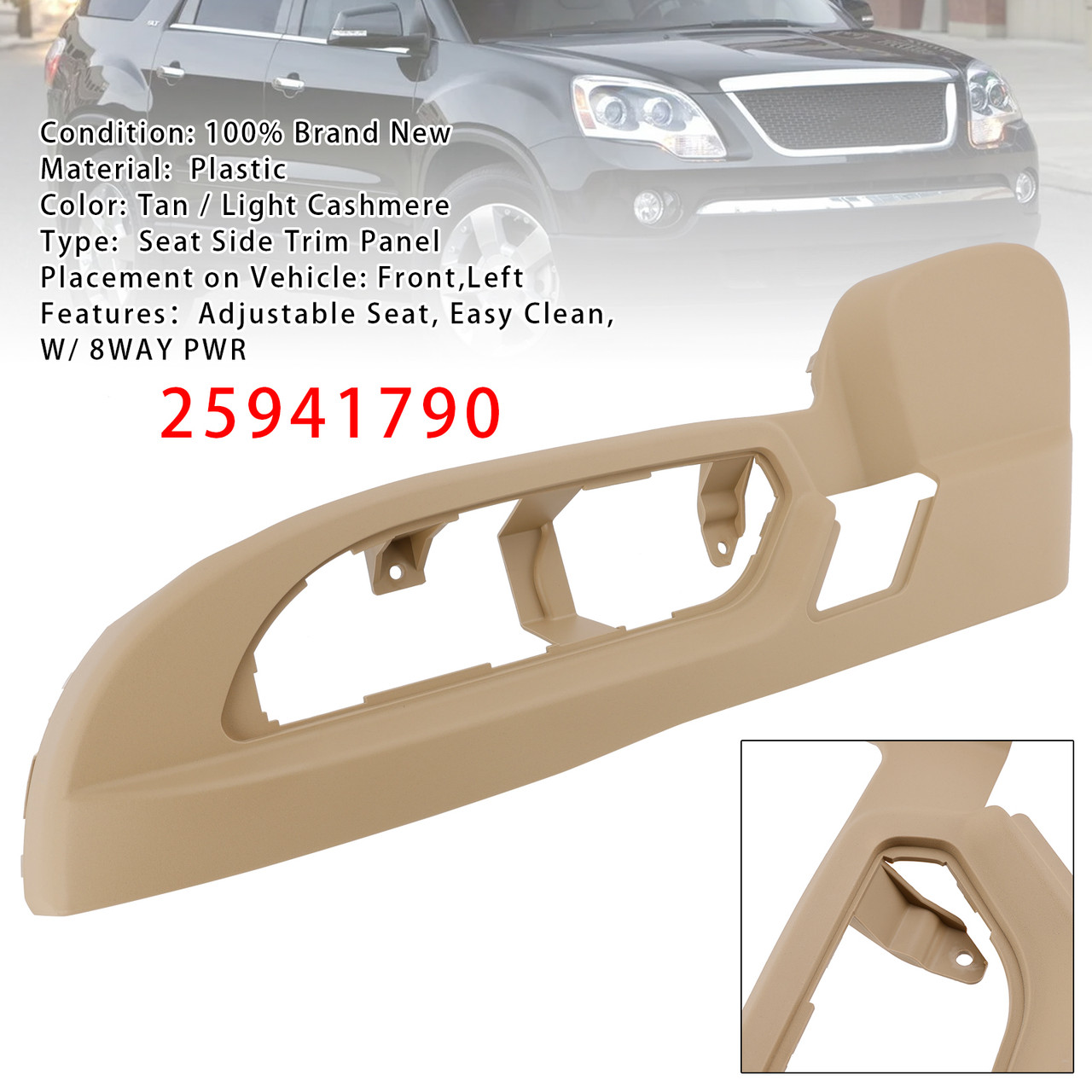 2009-2012 Buick Enclave Front Driver Seat Side Trim Panel Tan Cover 25941790 Generic