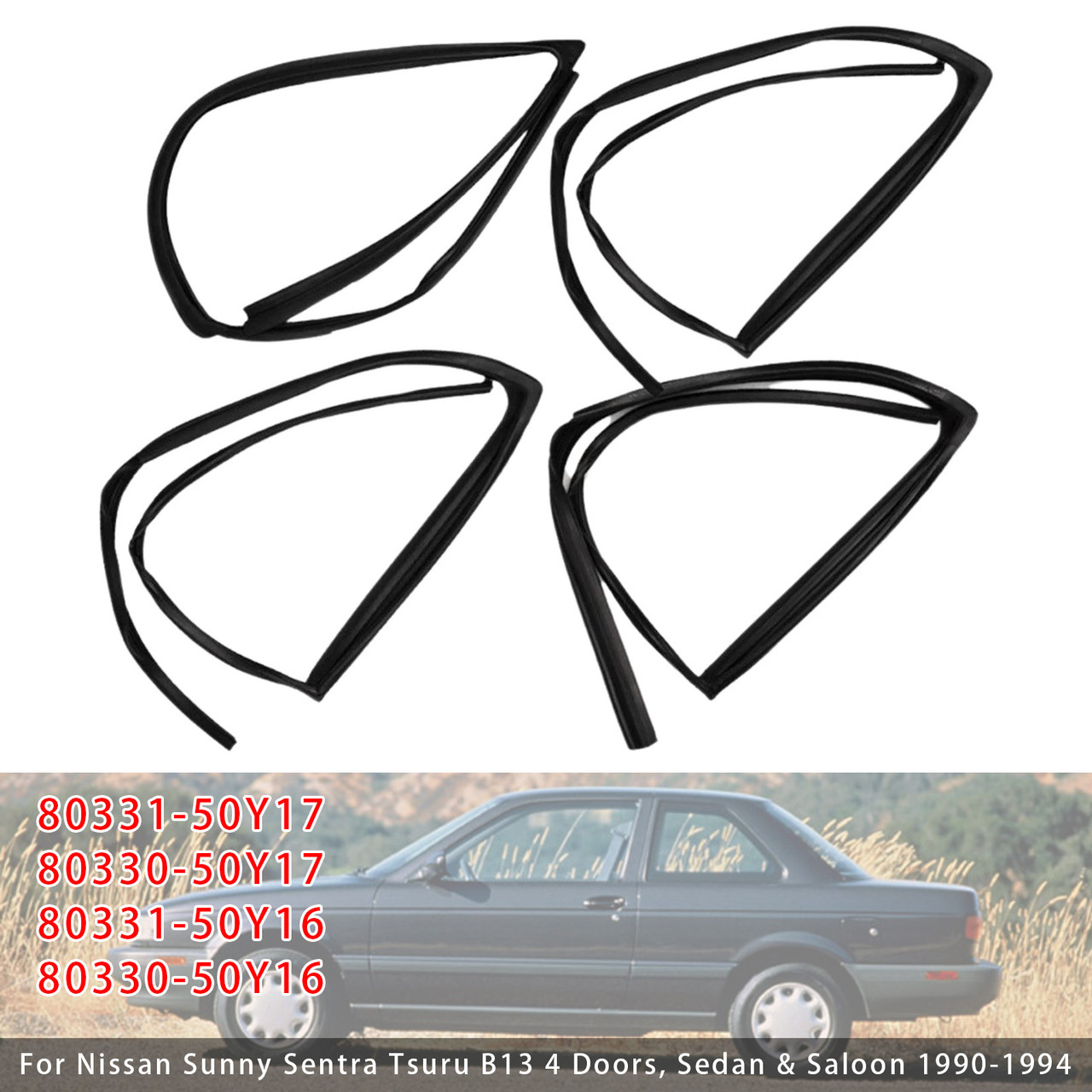 1990-1994 Nissan Sunny Sentra Tsuru B13 4PCS Glass Run Channel Seal Generic