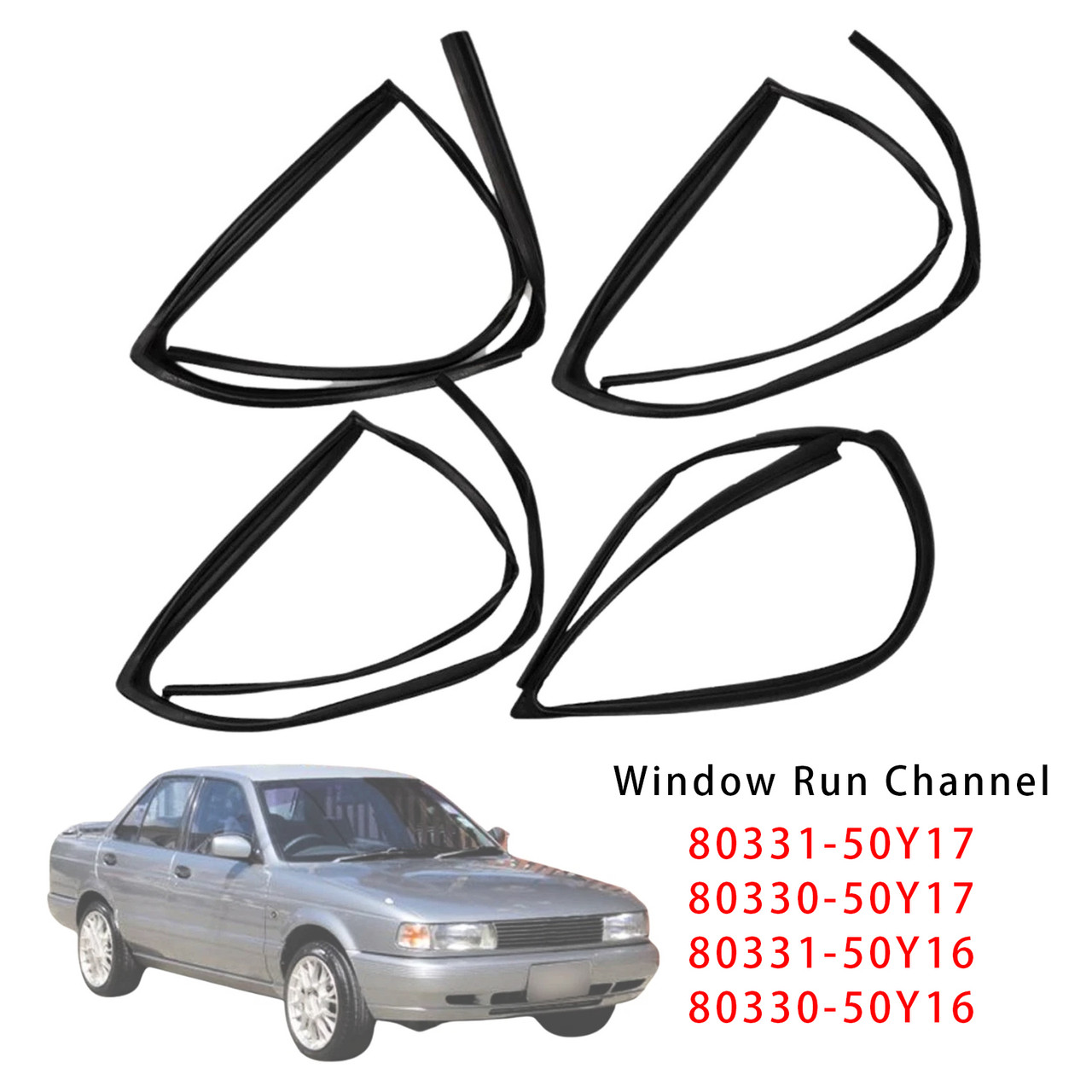 1990-1994 Nissan Sunny Sentra Tsuru B13 4PCS Glass Run Channel Seal Generic