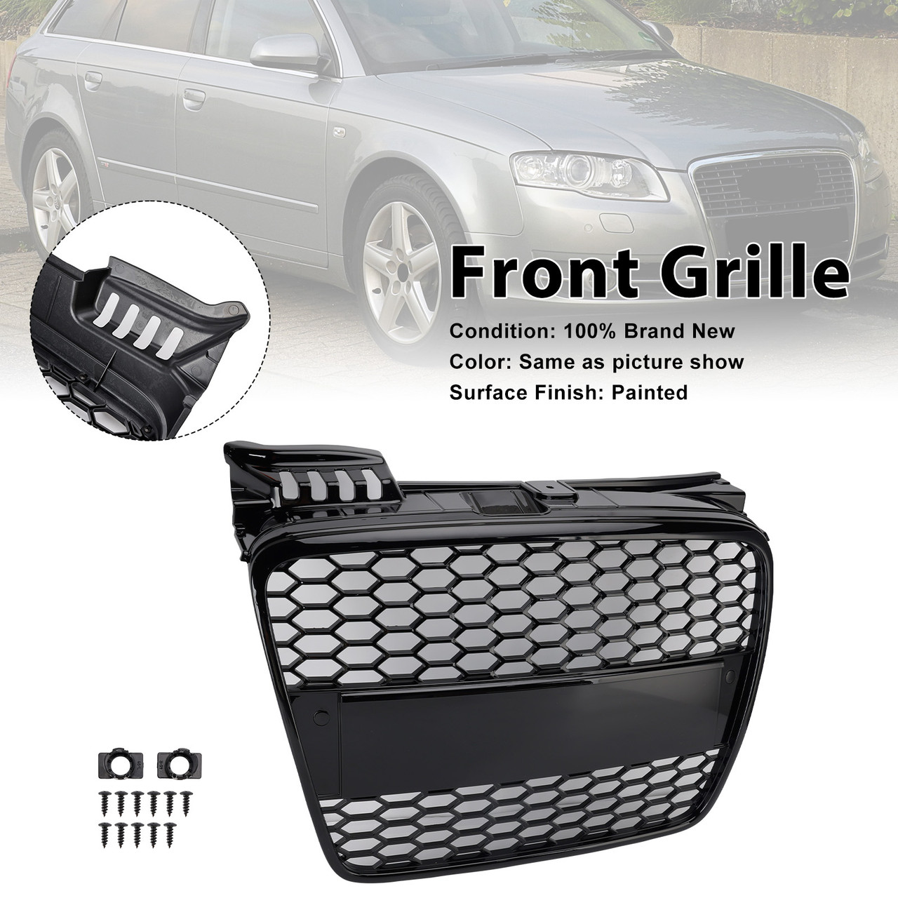 2005-2008 Audi A4 B7 S-Line S4 RS4 Style Front Honeycomb Mesh Grille Generic