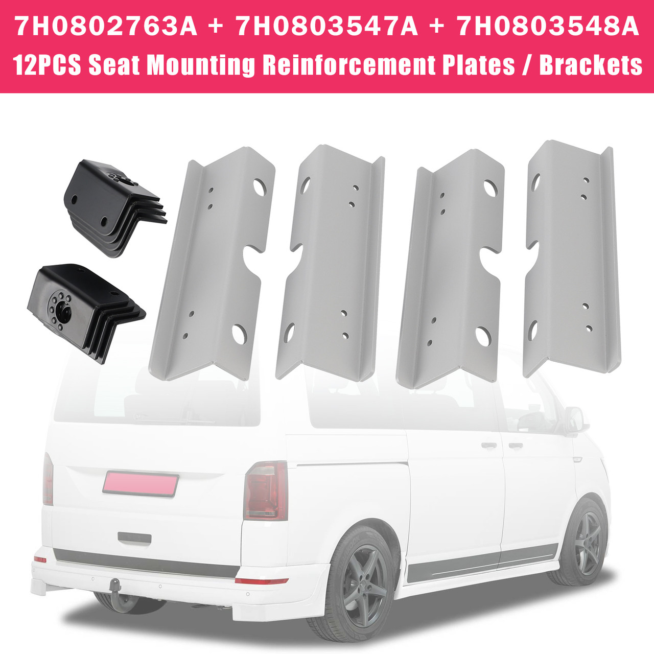 12x Seat Mounting Reinforcement Plates/Brackets For VW T5 T6 2 + 1 Rear Seats