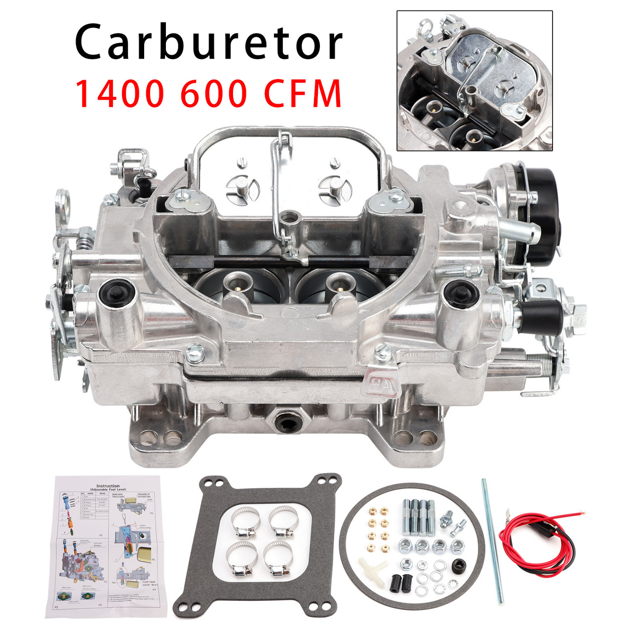 Carburetor 1400 600 CFM 4 Barrel Electric Choke Square Bore 4-Barrel Air Valve Secondary