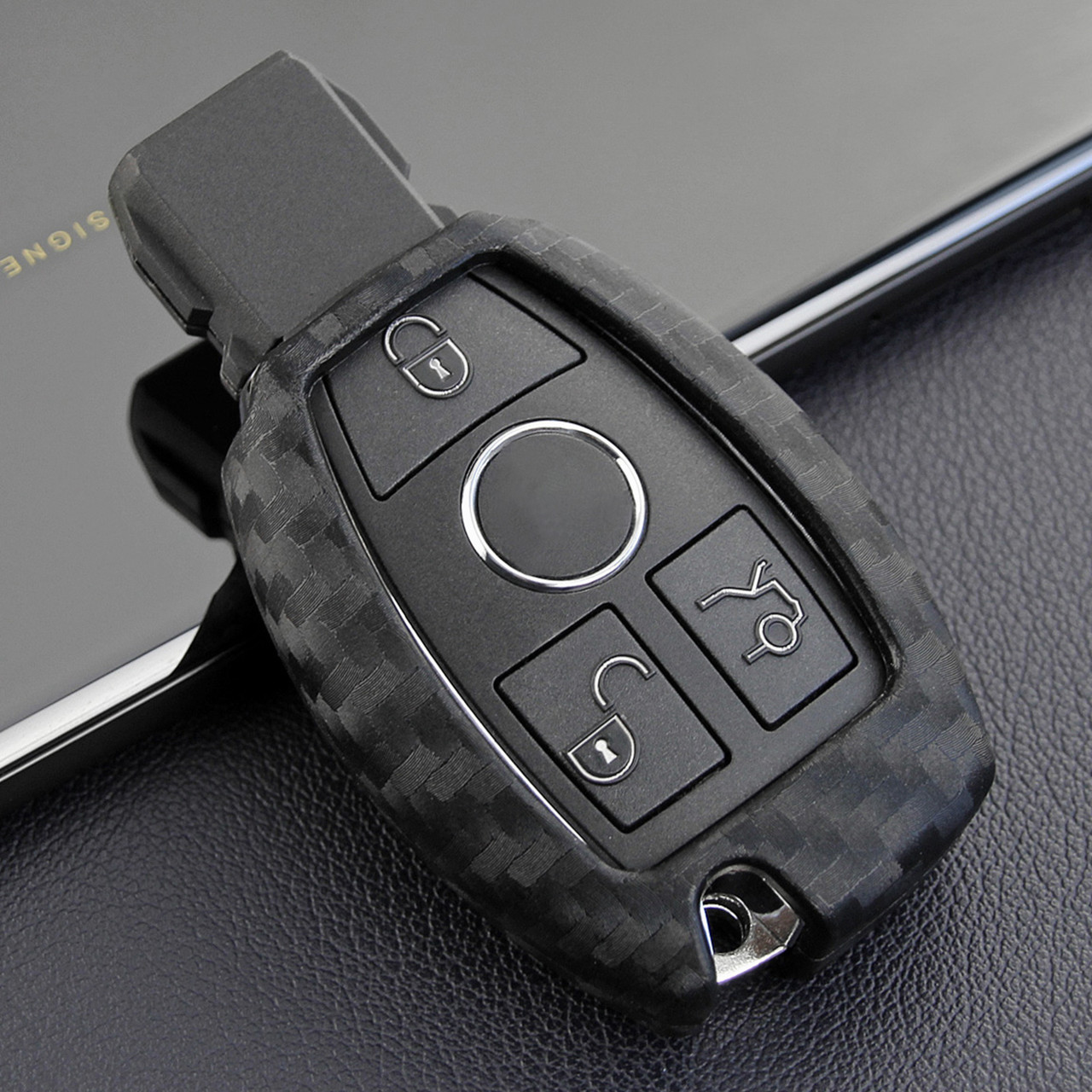 Mercedes-Benz Leather Silicone Car Key Case Cover With Buckle Generic
