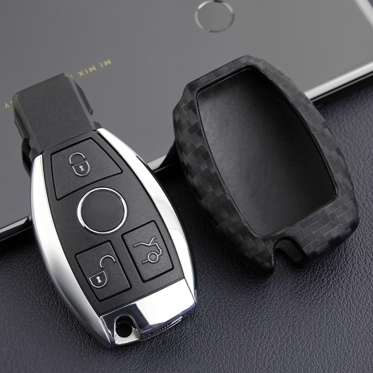 Mercedes-Benz Leather Silicone Car Key Case Cover With Buckle Generic