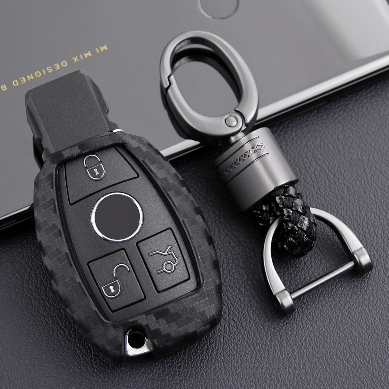 Mercedes-Benz Leather Silicone Car Key Case Cover With Buckle Generic