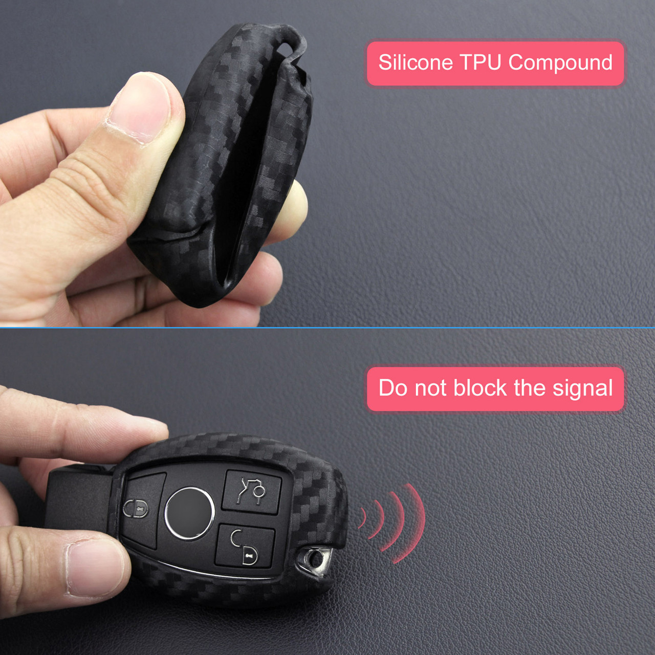 Mercedes-Benz Leather Silicone Car Key Case Cover With Buckle Generic