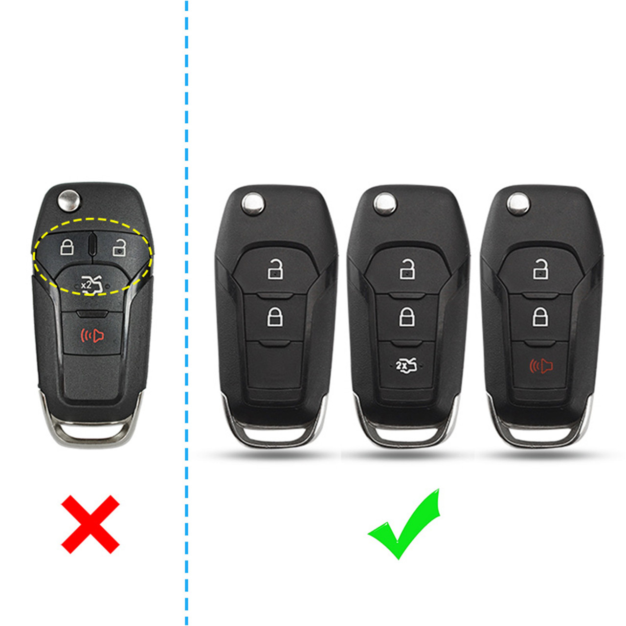 2015-2019 Ford Leather Silicone Car Key Case Cover With Buckle Generic