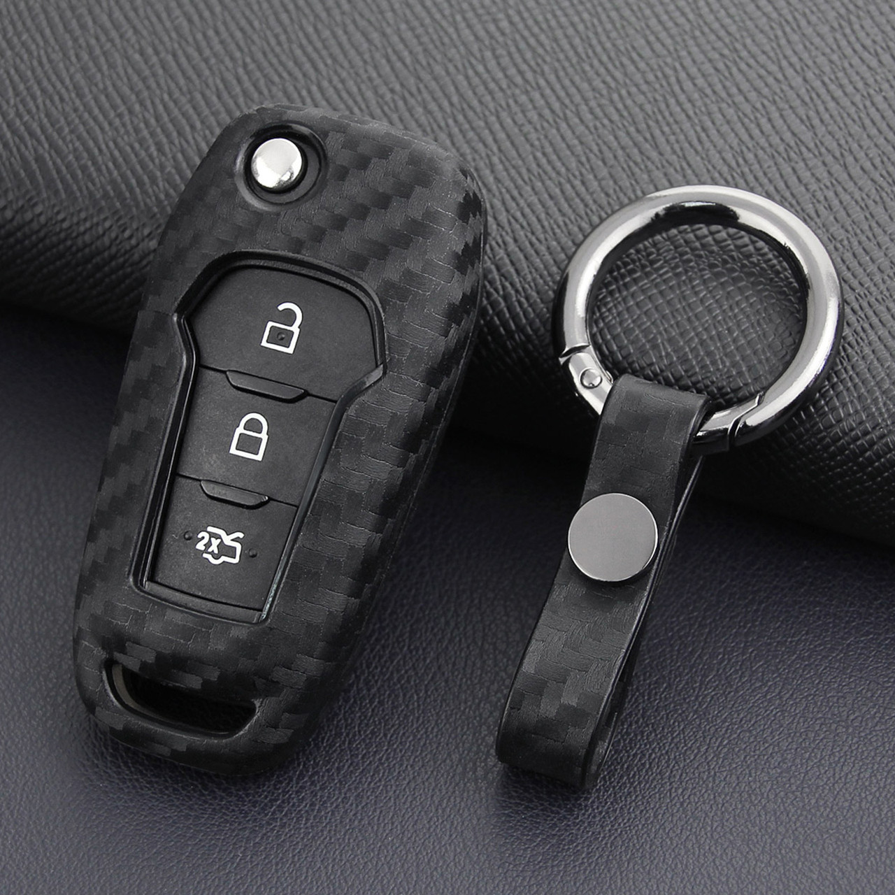 2015-2019 Ford Leather Silicone Car Key Case Cover With Buckle Generic