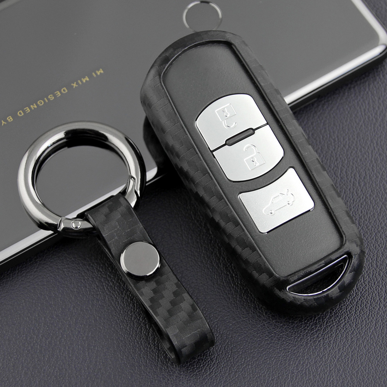 2013-2019 Mazda 2 3 6 Leather Silicone Car Key Case Cover With Buckle Generic