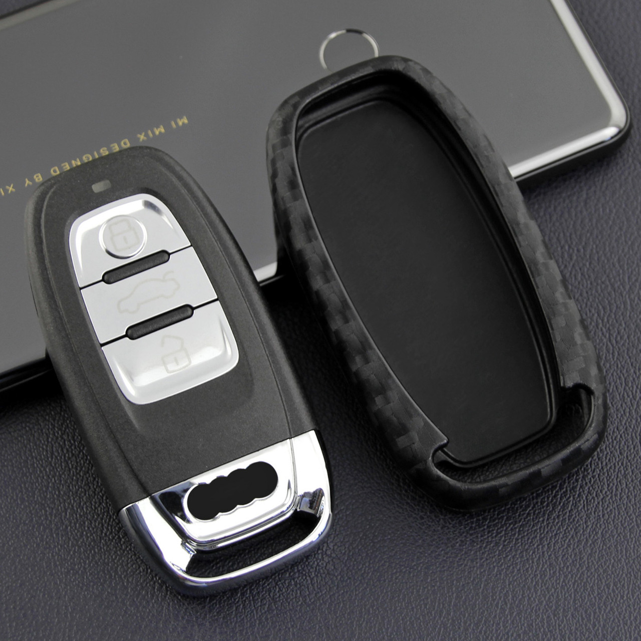 Leather Silicone Car Key Case Cover With Buckle For Audi