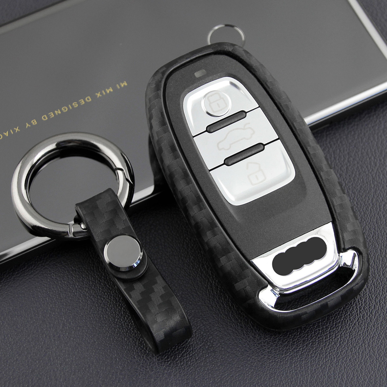 Leather Silicone Car Key Case Cover With Buckle For Audi