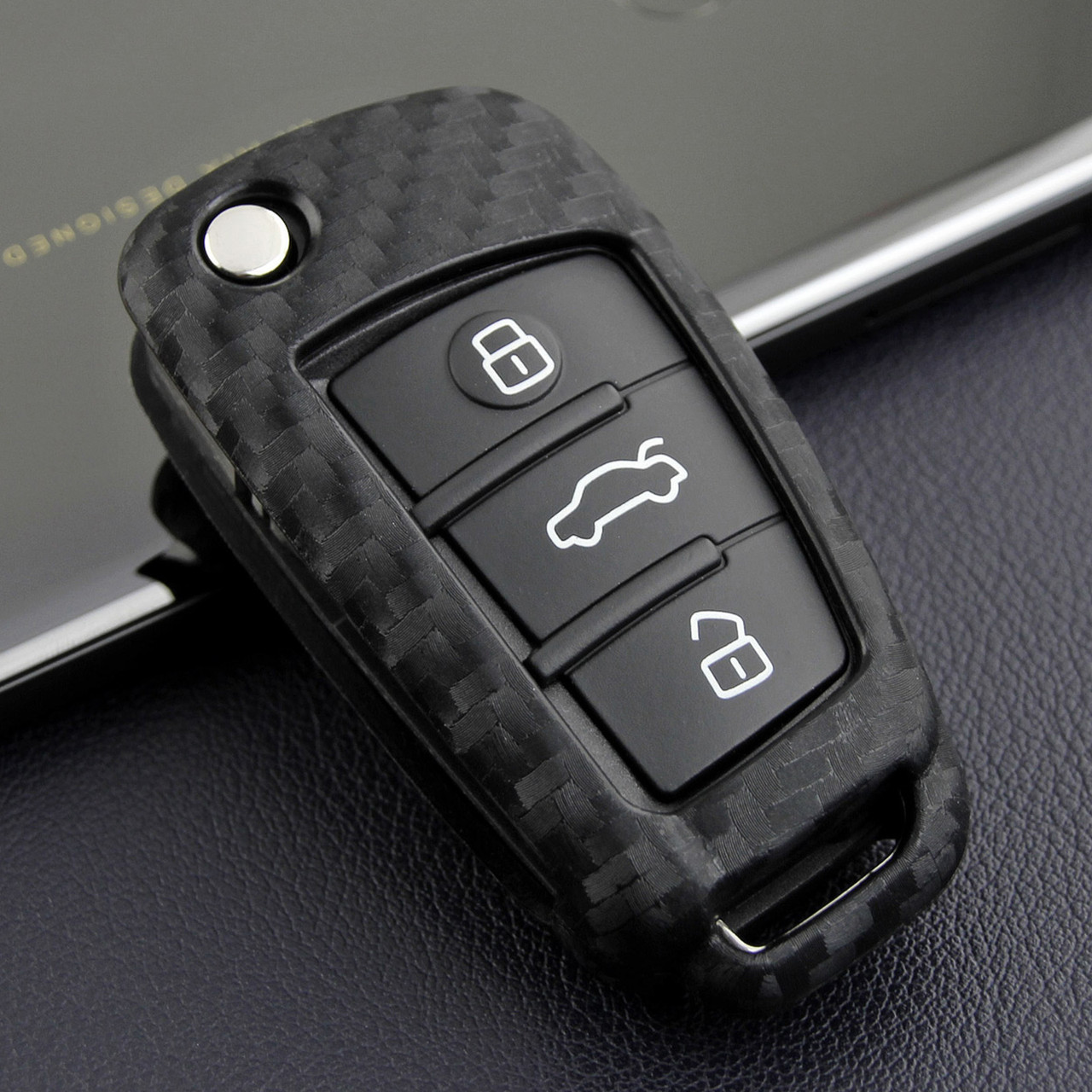 2008-2019 Audi A1 A3 S3 Q3 Q7 TT Leather Silicone Car Key Case Cover With Buckle Generic
