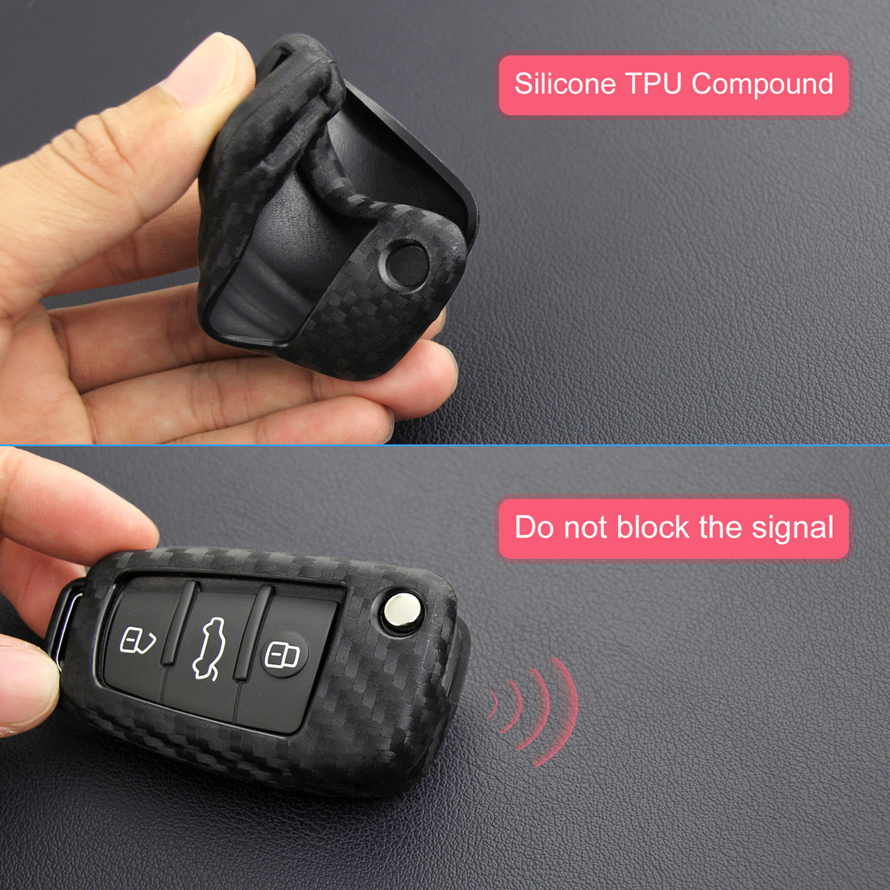 2008-2019 Audi A1 A3 S3 Q3 Q7 TT Leather Silicone Car Key Case Cover With Buckle Generic