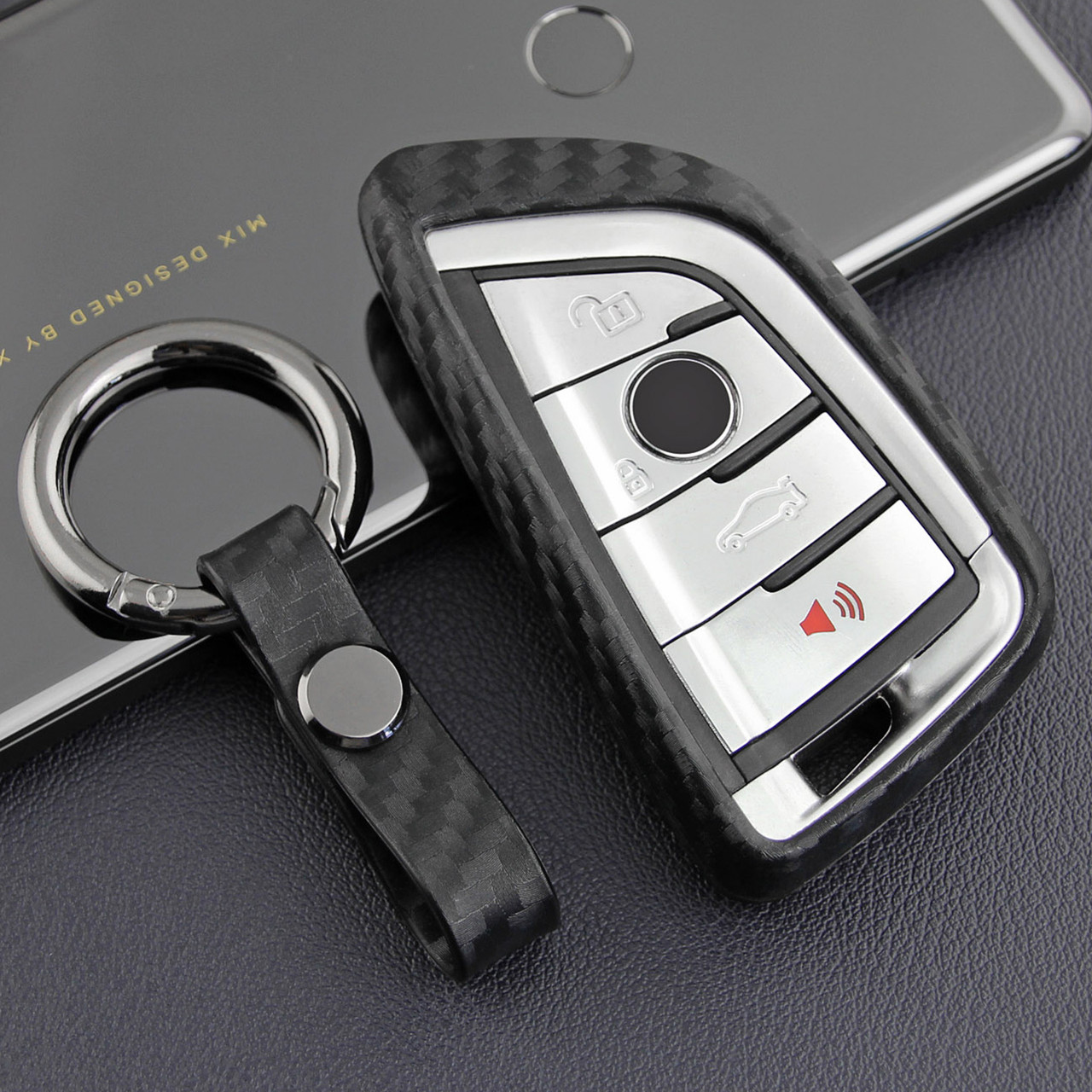 Leather Silicone Car Key Case Cover With Buckle For BMW
