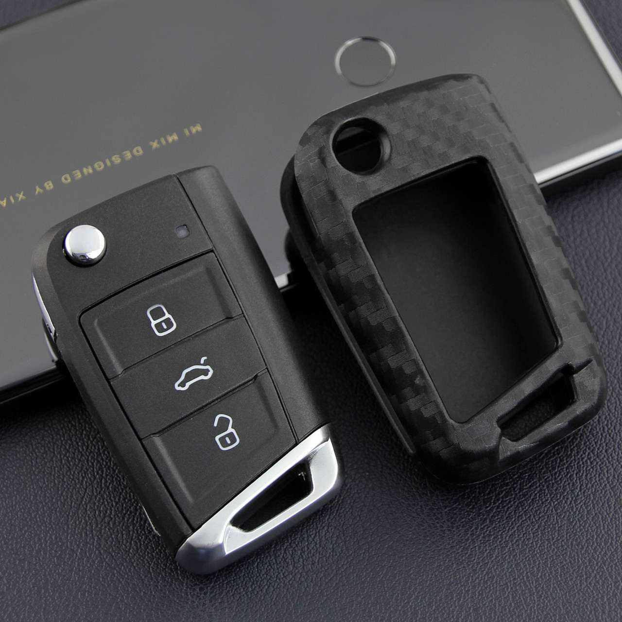 2015-2019 Volkswagen Polo Golf Tiguan Leather Silicone Car Key Case Cover With Buckle Generic