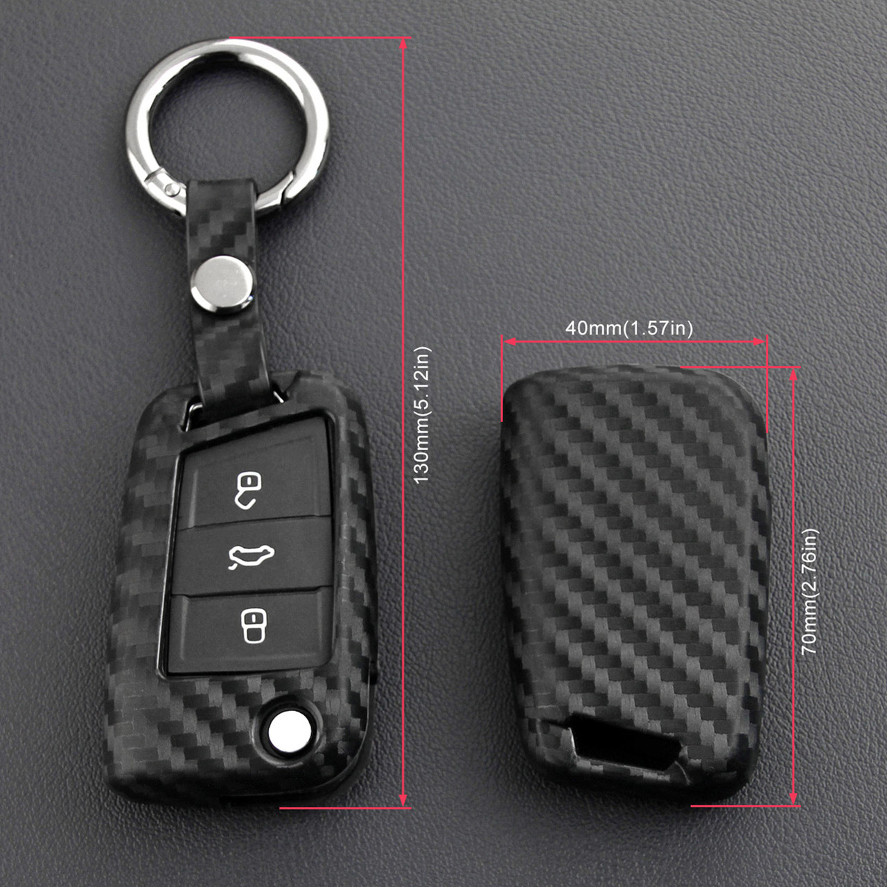 2019- Audi A1 Leather Silicone Car Key Case Cover With Buckle Generic