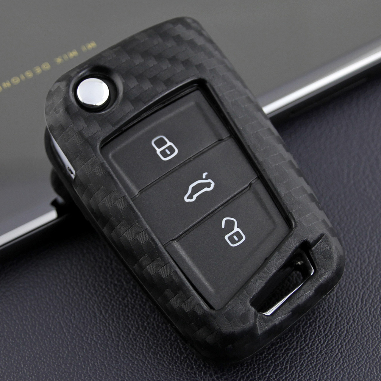 2013-2019 Skoda Octavia Kodiaq Karoq Leather Silicone Car Key Case Cover With Buckle Generic