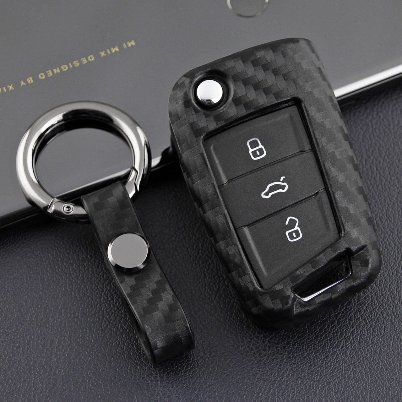 2013-2019 Skoda Octavia Kodiaq Karoq Leather Silicone Car Key Case Cover With Buckle Generic
