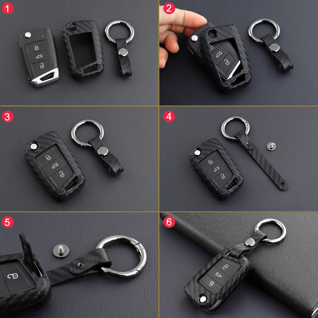 2013-2019 Skoda Octavia Kodiaq Karoq Leather Silicone Car Key Case Cover With Buckle Generic