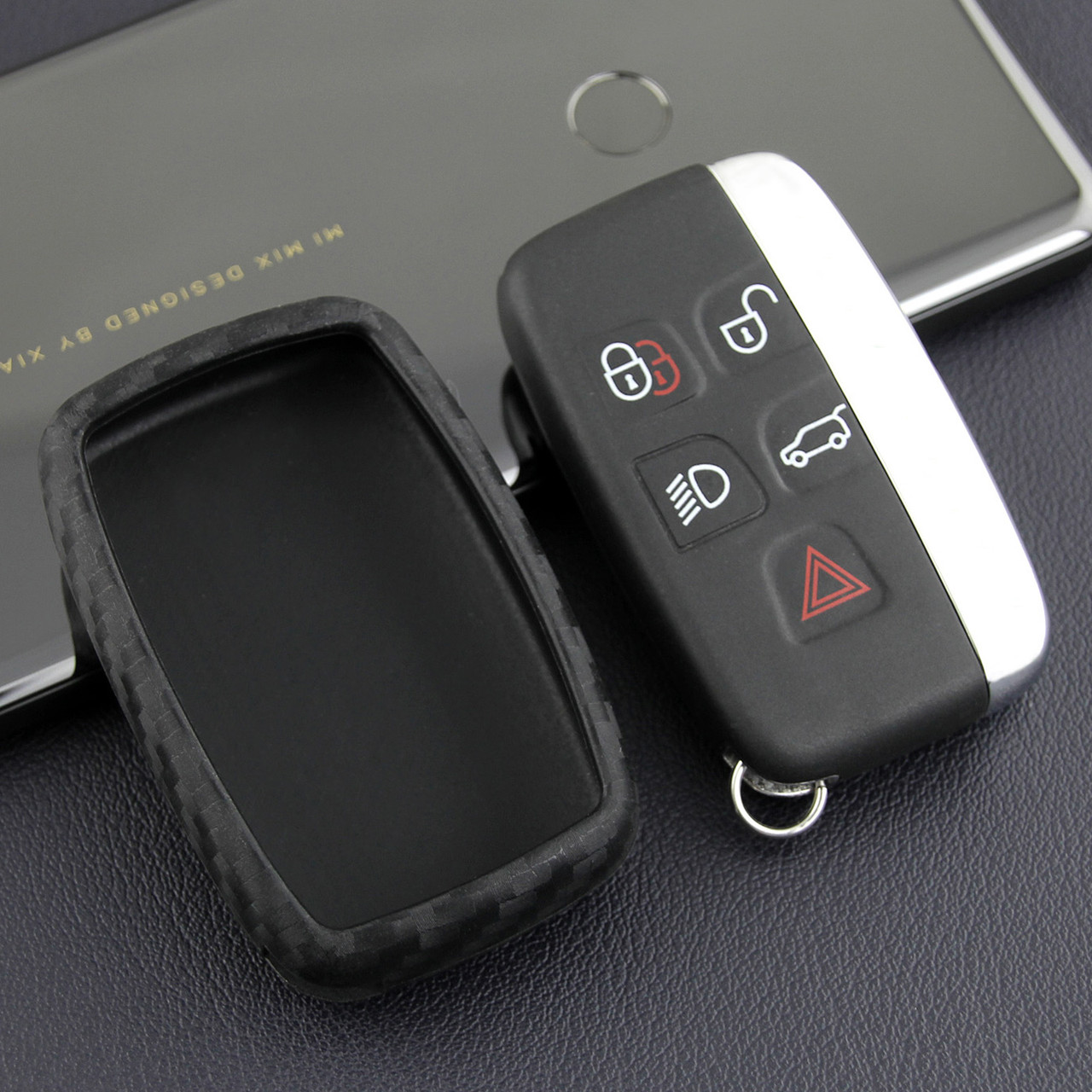 2012-2019 Land Rover Discovery Leather Silicone Car Key Case Cover With Buckle Generic