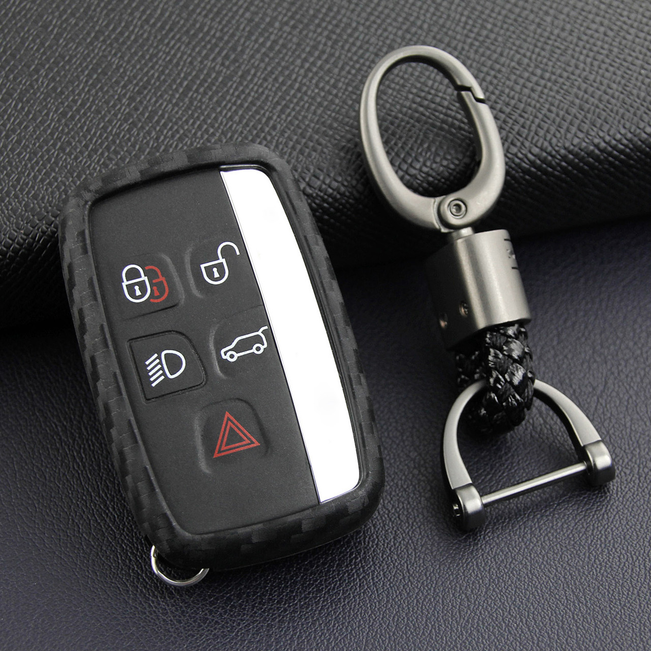 2012-2019 Land Rover Discovery Leather Silicone Car Key Case Cover With Buckle Generic