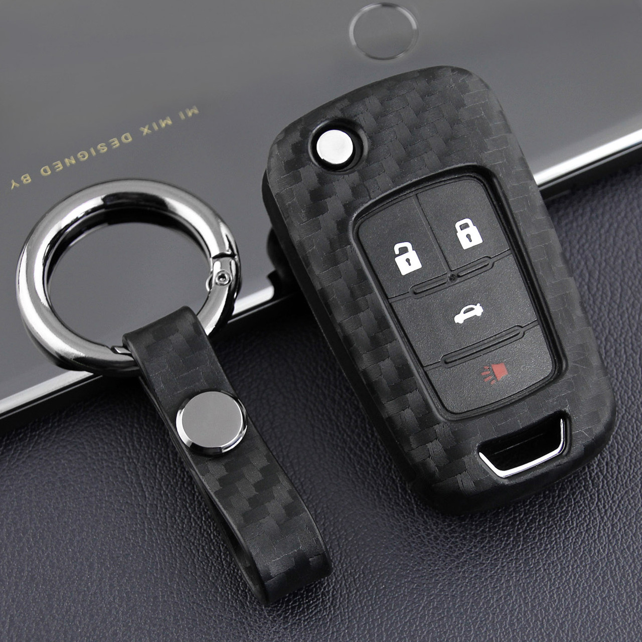 2010-2019 Buick LaCrosse Regal Leather Silicone Car Key Case Cover With Buckle Generic