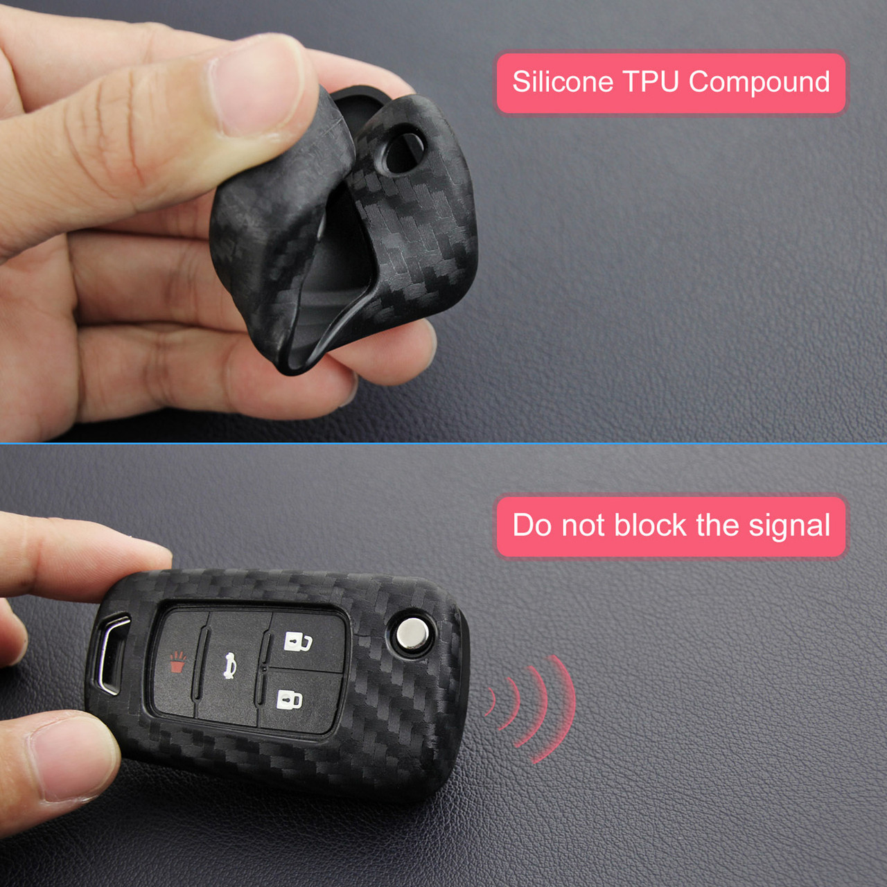 2010-2019 Buick LaCrosse Regal Leather Silicone Car Key Case Cover With Buckle Generic