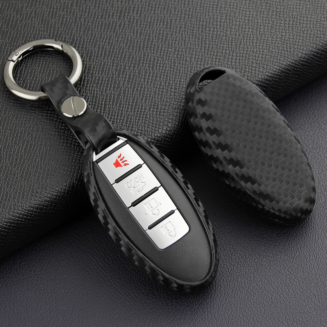 2007-2019 Nissan Leather Silicone Car Key Case Cover With Buckle Generic